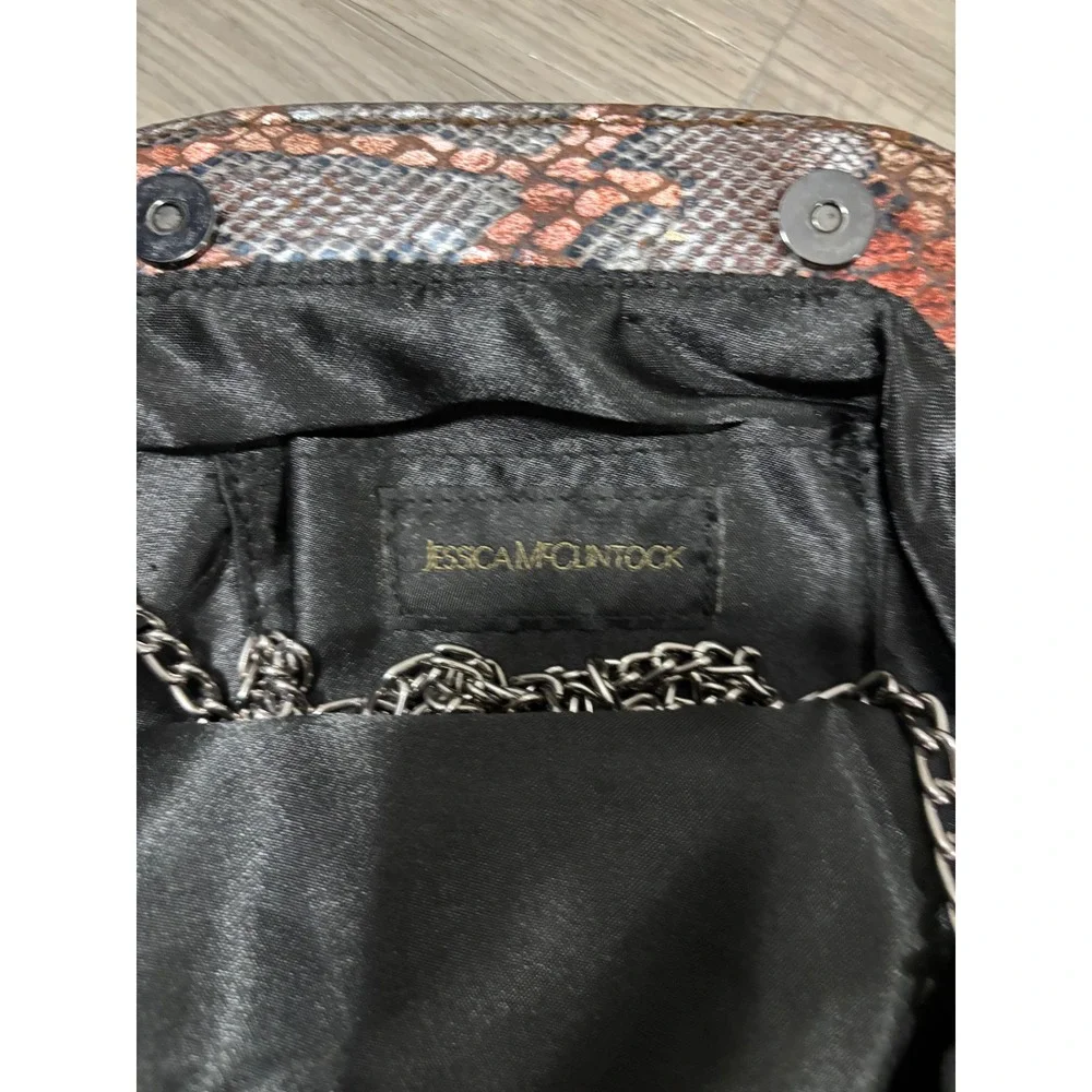 Jessica McClintock Snakeskin Metallic Clutch Evening Bag Silver Rose‎ Gold